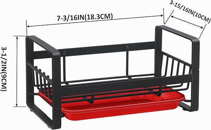 Kitchen Sponge Holder for Sink, Kitchen Sink Caddy Organizer, Sink Tray Drainer Rack, Dish Rags Brush Soap Storage Countertop with Removable Front Drain Pan - Black&Red
