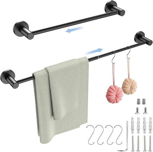 Adjustable Single Bath Towel Bar 16 to 27.6 Inch, ZUEXT Oil Rubbed Black Stainless Steel Towel Holder Hanger, Expandable Wall Mount Towel Rail for Bathroom Kitchen Washroom,1" Tube Towel Rail Racks