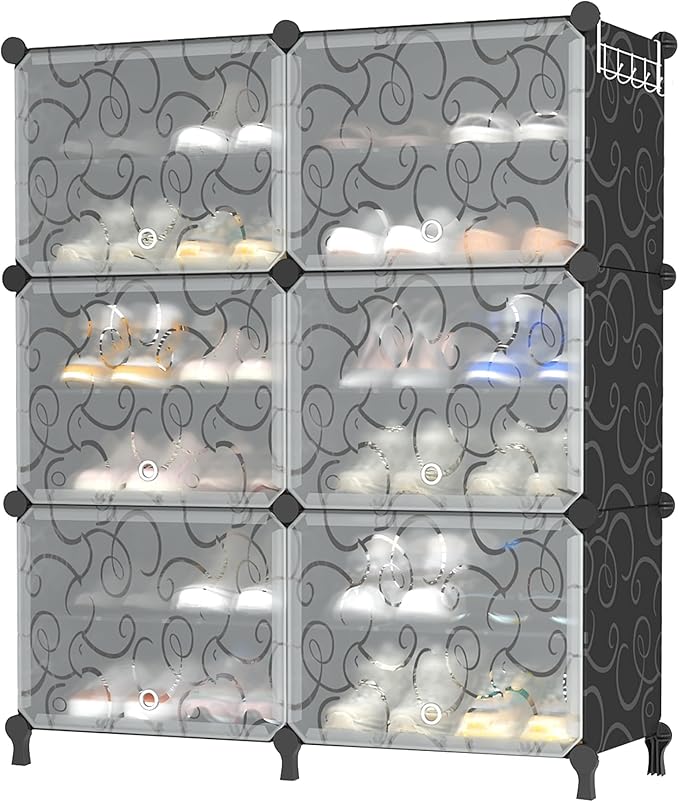 AWTATOS Shoe Rack, 6 Tier Shoe Storage Cabinet with Door, 24 Pair Shoe Organizer Shelves for Closet Hallway Bedroom Entryway, Black-NeatNest