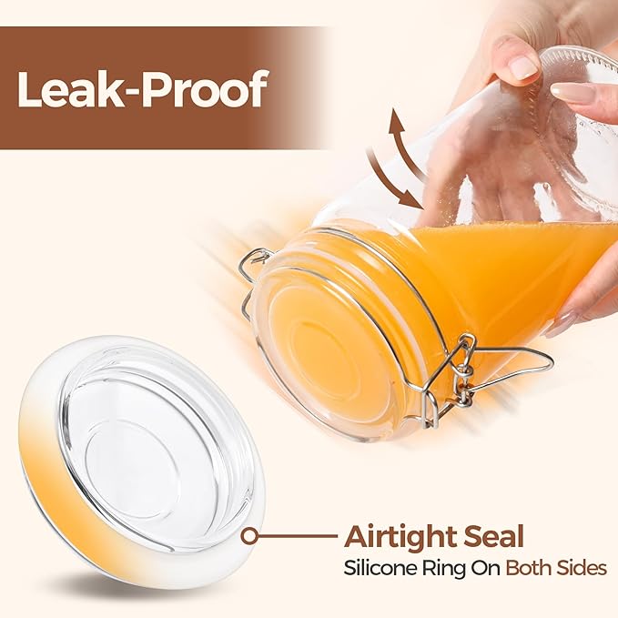 ComSaf Large Glass Jars with Lid 64 oz, Large Mason Jars Set of 3, Glass Canisters with Airtight Lids, Half Gallon Canning Jar with Seal Wire Clip Fastening for Kitchen, Pickle, Flour, Sugar, Cereal-NeatNest