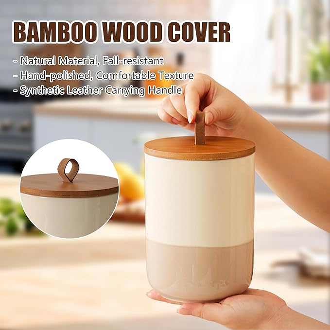 Ceramic Canister Set with Airtight Seal Lid, Kitchen Canisters for Countertop, Canisters Sets for Flour, Coffee, Bean, Sugar, Tea, Spices and More, Home Decor (Set of 3)-NeatNest