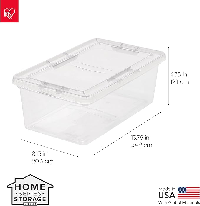 IRIS USA 7 Quarts Plastic Storage Container Bin with Latching Lid, 12 Pack, Nestable Box Tote Closet Game Organization Teacher Tools Art Supplies Shoe Shoebox Stackable