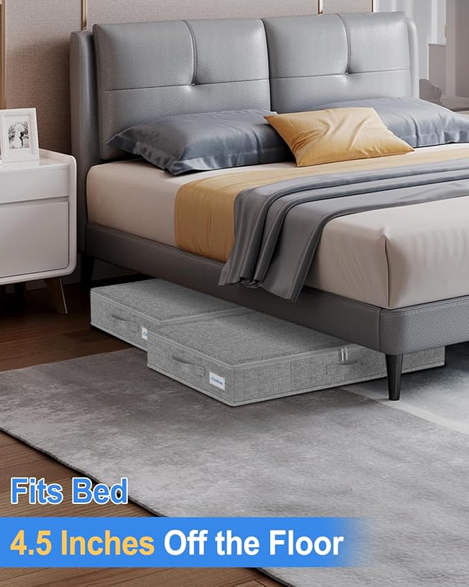 2 Pack Low Profile Under Bed Storage Containers 4.5 Inch Height, Shallow Underbed Couch Storage Organizer With Sturdy Sidewalls/Bottom, Thin Underbed Storage Bins For Clothes Dorm Dresser Sofa- Grey-NeatNest
