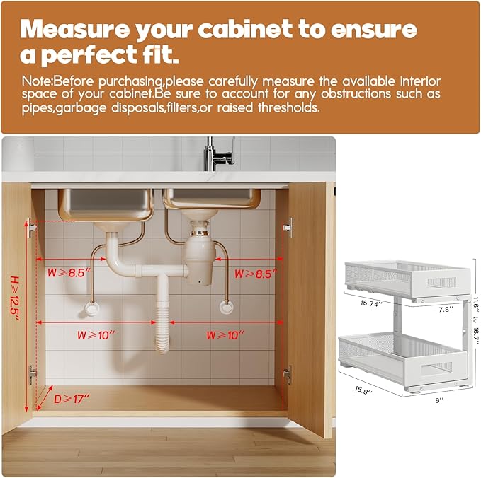 2-Pack Under Sink Organizers And Storage,Large Capacity 2-Tier Pull-Out Cabinet Organizer With Upgraded Tube Rails,Adjustable Height Sliding Drawers,Sturdy Mesh Shelves For Kitchen&Bathroom-White-NeatNest
