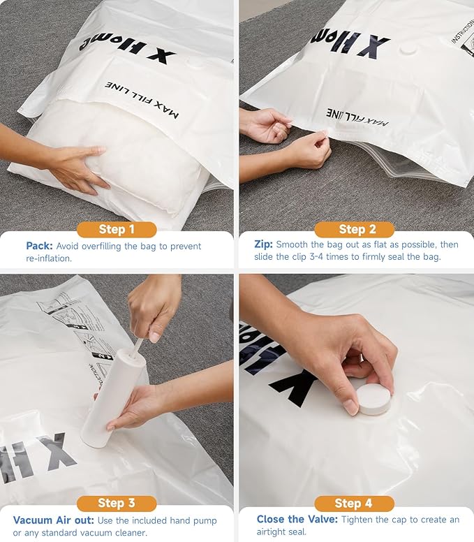 8 Pack Jumbo Vacuum Storage Bags, 80% Space Saver Vacuum Seal Bags for Clothing Bedding, Blankets, Comforters, Duvets, Quilts, and Pillows, Vacuum Compression Bags with Travel Hand Pump-NeatNest
