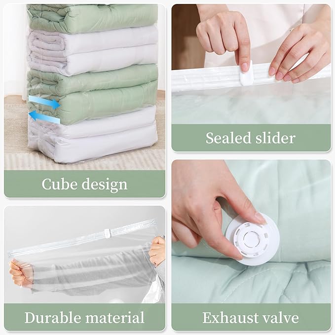 ‌Roqao 5 PACK Cube Vacuum Storage Bags, 31x40x15 Inch Vacuum Seal Bags for Clothing, Blankets, Bedding, Space Saver Vaccine Sealed Storage Bags, Seasonal Storage, Large-NeatNest