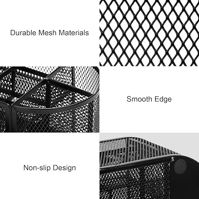 Comix Mesh Pen Pencil Holder Desk Organizer, 8 Compartment and 1 Drawer Wire Desktop Pen Pencil Cup Caddy Office Supplies Accessories for Home Office School, Black-NeatNest