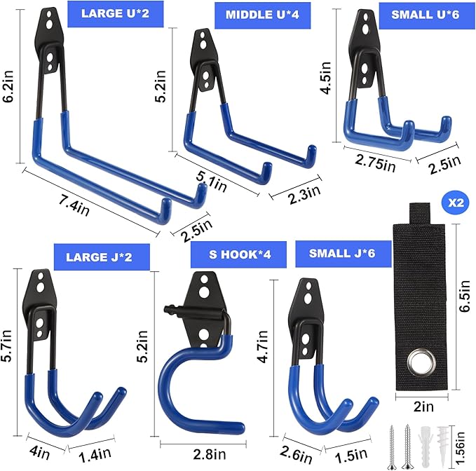 Garage Hook Heavy Duty Wall Storage Hangers, 26 Pack Garage Storage Hooks Steel Tool Blue for Ladders, Ropes, Garden Tools-NeatNest
