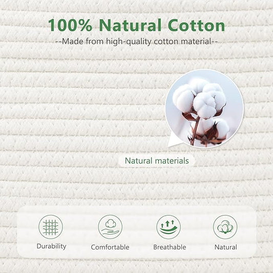 Cotton Rope Basket , Storage Baskets with Handle, 15x10x9 Inch Woven Basket for Shelves, Laundry, Towels, Clothes, Books, Toys (White 2Pack)-NeatNest
