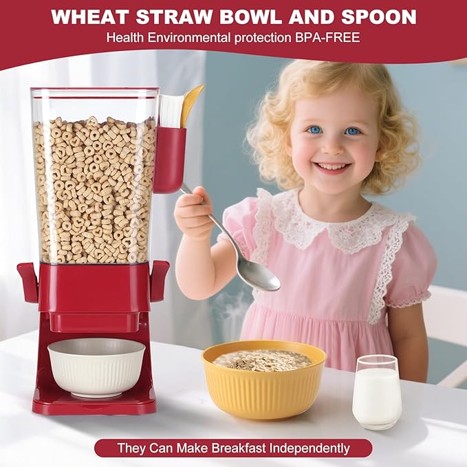 Cereal Dispenser Countertop Red 2 Pack with Creal Bowls Spoons Cutlery Box, Cereal Containers Storage - Not Easy to Crush Food, Dry Food Dispenser For Pantry Candy Snack-NeatNest