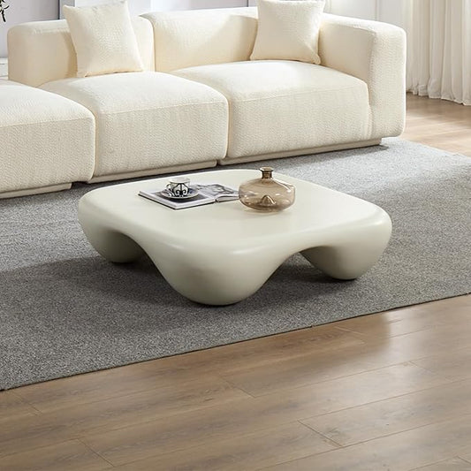 Modern Coffee Table with Curved Design, Minimalist Center Table for Living Room, Contemporary Accent Table Durable Furniture