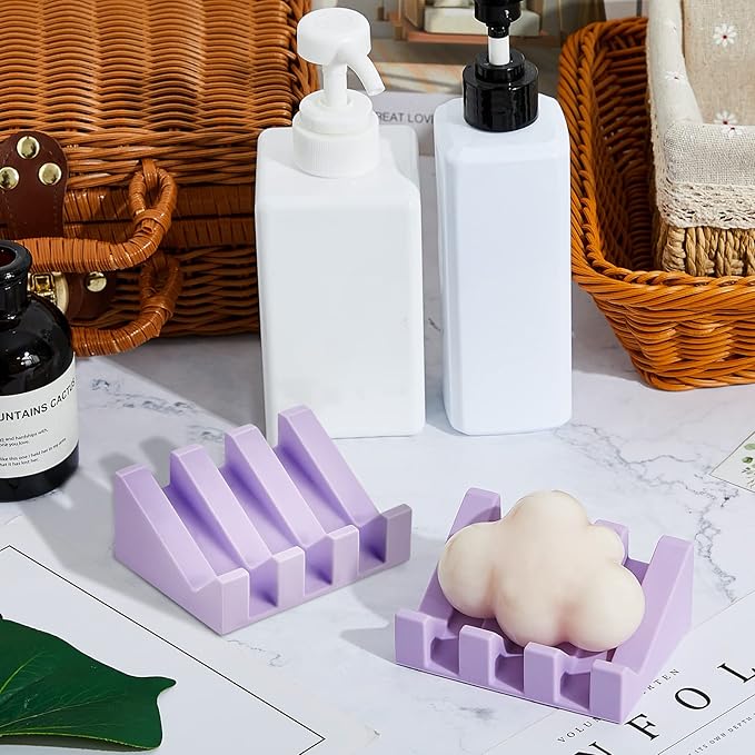 Cunhill 2 Pieces Silicone Soap Dish Self Draining Soap Dish Shower Waterfall Bar Soap Holder Tray with Drain Soap Saver for Kitchen Bathroom Accessories (Light Purple)-NeatNest