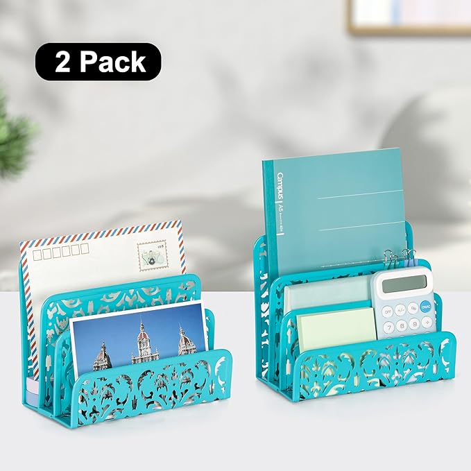 EasyPAG Mail Organizer Countertop, Desk Mail Sorter for Envelope, Small Vertical Letter Holder for Office Home, 2 Pack, Dark Teal