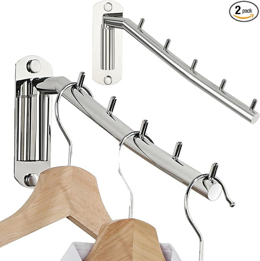 Alise Wall Mounted Drying Rack, Swivel Stainless Steel Laundry Hanger Rack, Space Saving Heavty Duty Clothes Wall Drying Rack for Laundry Closet Bendrrom Bathroom, Polished Chrome, Double Pack-NeatNest