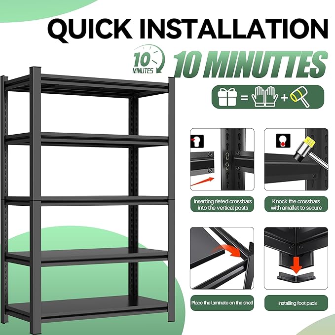77"H/36"W Garage Shelving Heavy Duty,5 Tier Storage Shelves 3000lbs,Garage Shelves Metal Shelving Unit Industrial Utility Shelf Organization Rack for Warehouse Kitchen (5 Tier 77"H*36"W*13.8"D)-NeatNest