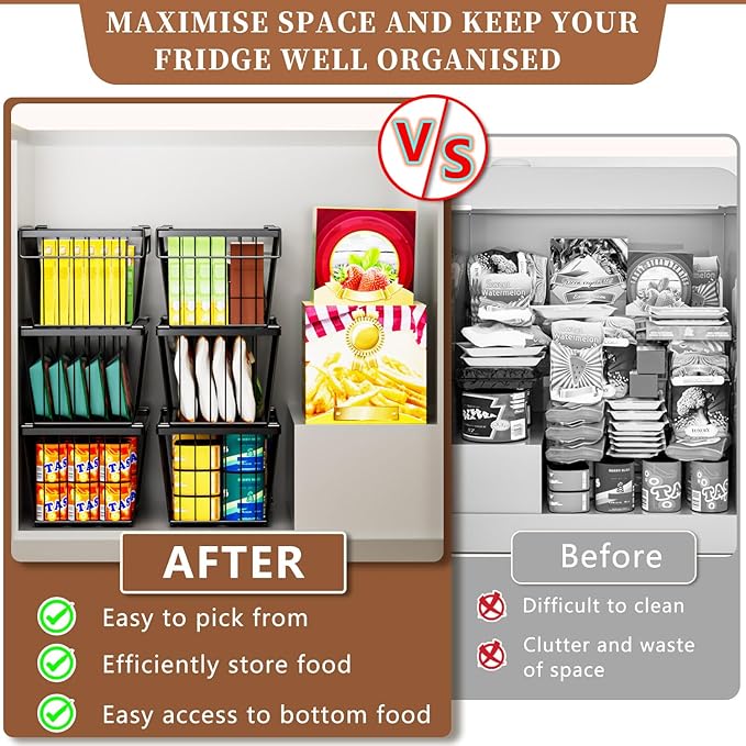 5 Pack Stackable Deep Freezer Organizer Bins ，Upgraded Bottom Leak-Proof net，Encryption and Hardening ， Freezer Organizer Bins for 7 Cu.FT Small Chest Freezer， Easy Get Bottom Foods
