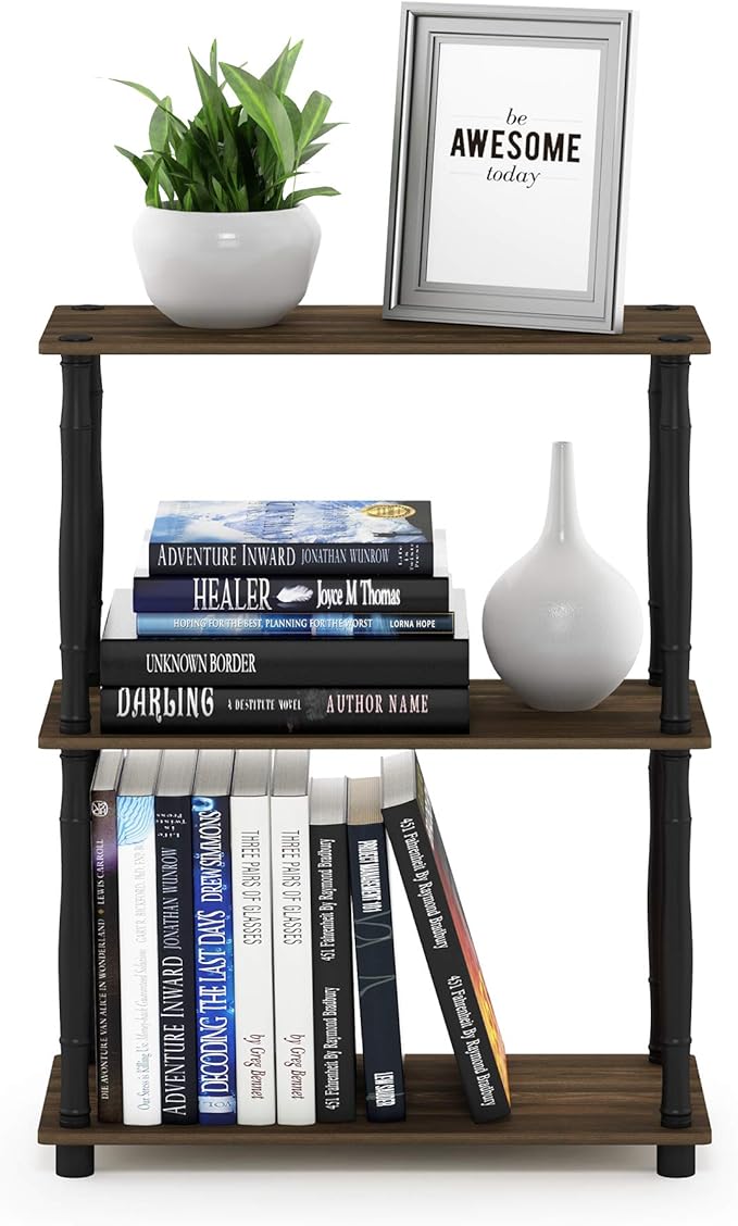 Furinno Turn-N-Tube 3-Tier Compact Multipurpose Shelf Display Rack with Classic Tube, Columbia Walnut/Black-NeatNest