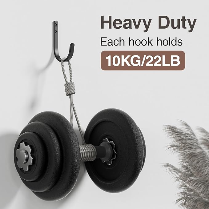 10-Pack Wall Hooks for Hanging Towel/Coat - 22LB Screw in Metal Hanger Wall Mount, for Outdoor, Closet, Door, Bathrooms, for Backpack, Robe, Black