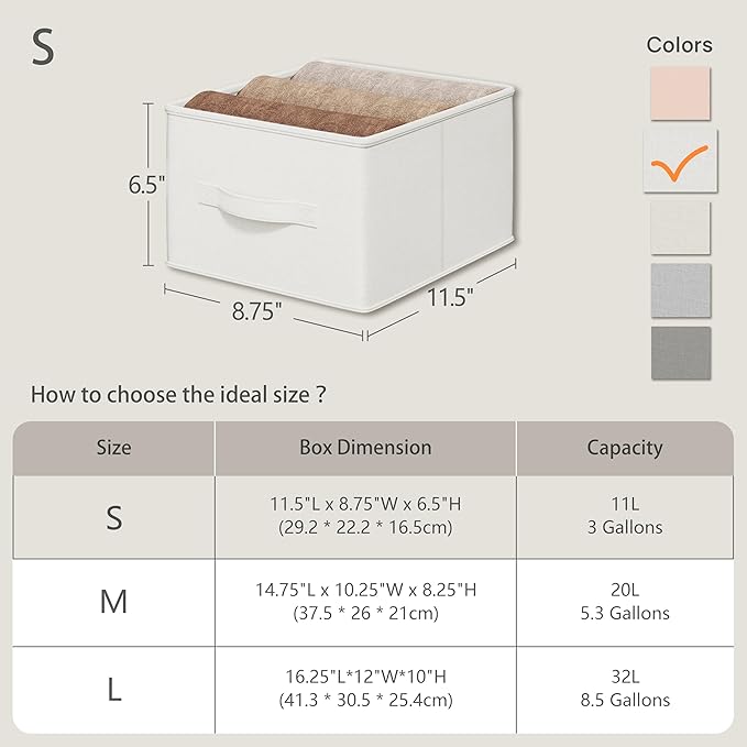3 Pack Fabric Storage Bins for Shelves | 11.5" L x 8.75" W x 6.5" H Closet | Collapsible Bins for Organization | Linen Clothes Storage Bins | White-NeatNest