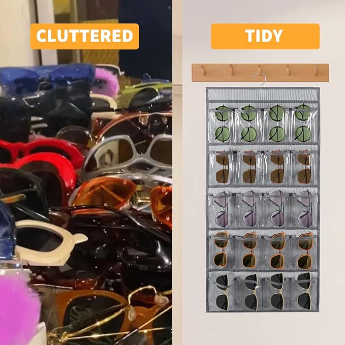 2 Pcs Sunglasses Organizer Storage Sunglass Holder for Wall Hanging Eyeglass Organizer for Multiple Glasses (GRAY)-NeatNest