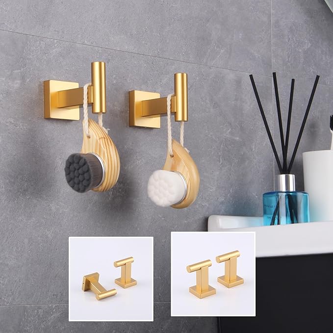 GERZWY Wall Mounted Towel Hook Heavy Duty Robe Coat Hook Luxury Hooks for Bathroom 2 Pack Gold Stainless Steel DG1407-BE