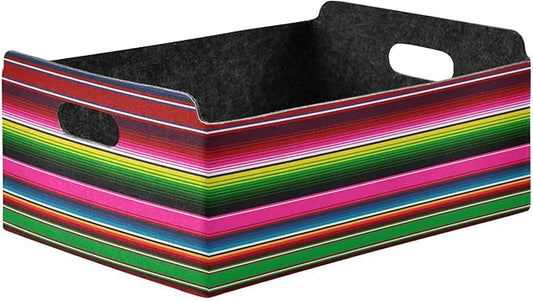 Kigai Mexican Serape Colorful Stripes Storage Basket, Foldable Open Storage Bins with Double Handle, Felt Storage Boxes for Office Desk, Rectangular Closet Organizer Containers for Home Bedroom