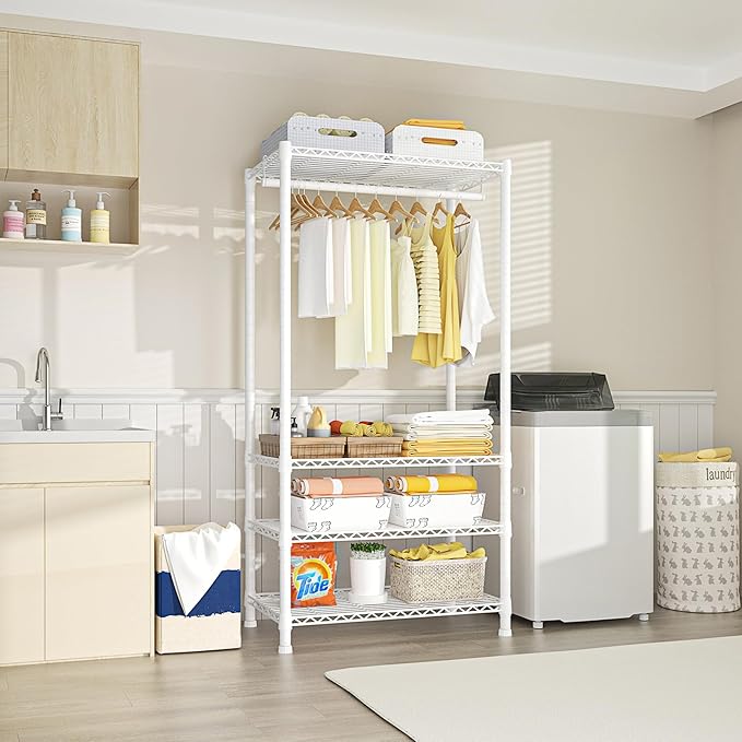 Ulif H2 Heavy-Duty Portable Closets, 4-Tier Freestanding Garment Rack Suit for Small Space and Corner, Closet Organizer System Portable Closet Wardrobe, Max Load 500 LBS, White-NeatNest