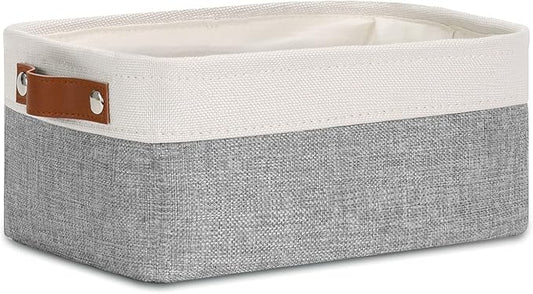 DULLEMELO Small Collapsible Fabric Basket for Organizing, Shelves, Closets, Laundry, Nursery, Decorative Gift Basket (White & Gray)-NeatNest