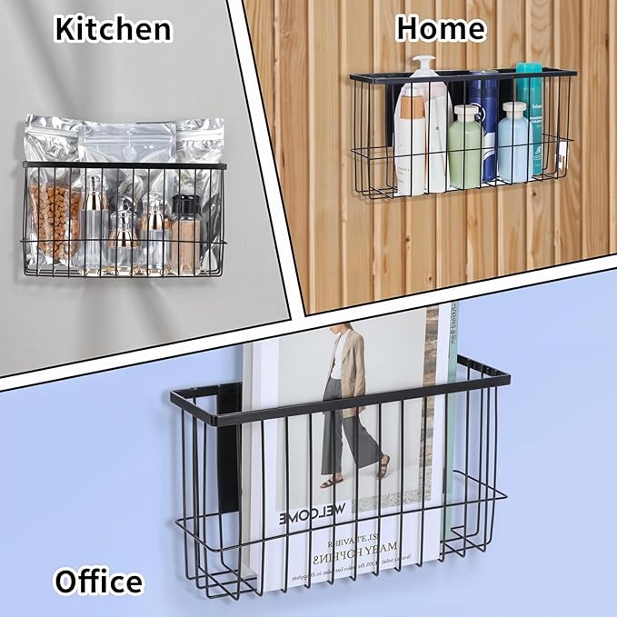 2 Pack Magnetic Basket Organizer Shelf Rack for Refrigerator Peg Board Office File Foil Plastic Food Wrap Spice Pegboard Holder