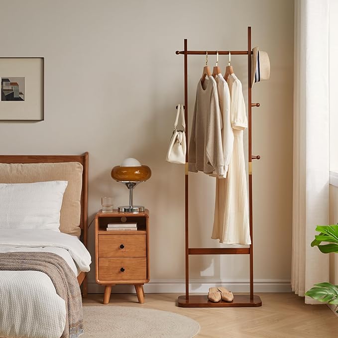 Coat Rack Tree Stand with Very Sturdy Base, Freestanding Small Clothes Rack Heavy Duty, Garment Hanging Racks for Kids and Adults, Space Saving Brown USYD-203-NeatNest