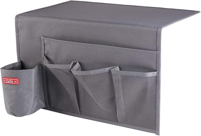 5 Pockets Bedside Caddy, Bedside Storage Organizer for Water Bottles, Magazines, Phone, Glasses (5 Pockets-Grey)-NeatNest