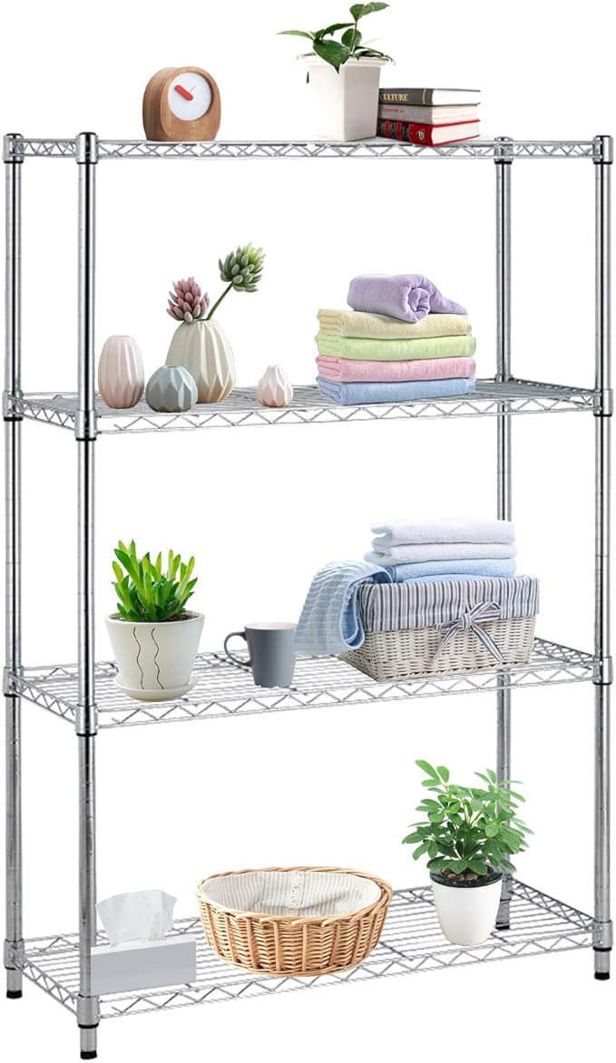 Storage Shelves 4 Tier Wire Shelving Unit Heavy Duty Metal With Wheels 36"Lx14"Wx54"H Adjustable Layer Rack Utility Garage Kitchen Pantry, 1000 Lbs, Chrome
