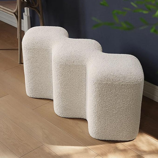 LOVEDIMA Modern White Entryway Bench Boucle Upholstered Ottoman End of Bed Bench