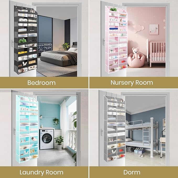 HOMELUX THEORY Heavy Duty Over The Door Organizer - Extra Wide Closet Organizers and Storage, Hanging Storage Door for Bedroom & Baby Nursery, 1PC Light Gray
