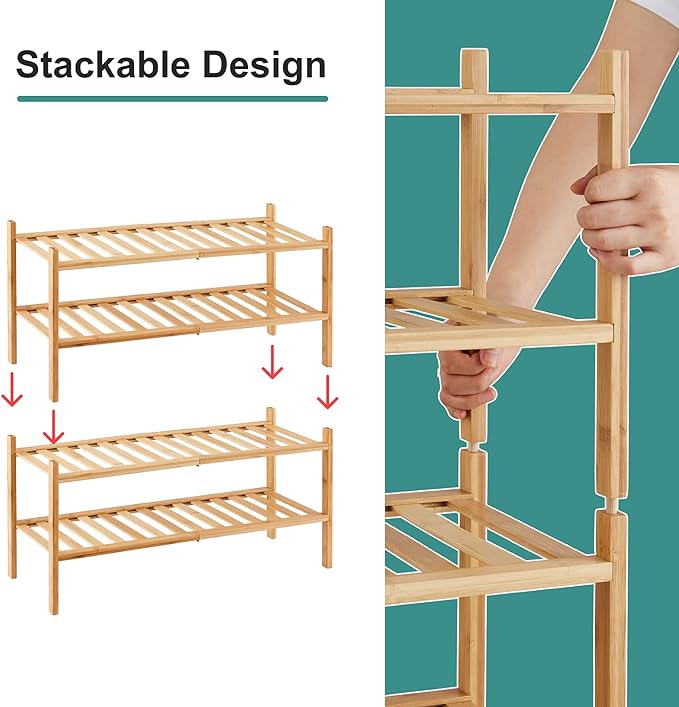 4-Tier Bamboo Shoe Rack for Entryway, Stackable | Foldable | Natural, Shoe Organizer for Hallway Closet, Free Standing Shoe Racks for Indoor Outdoor-NeatNest