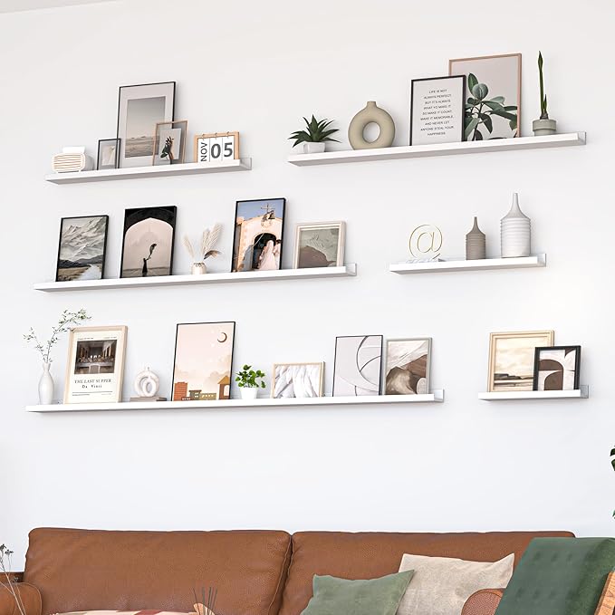 Heimlove Picture Ledge Shelf, Floating Shelves Set of 2, 36 Inches Picture Shelf for Wall with Ledge, Kids Bookshelf Wall Mounted for Living Room Bedroom Decor Books Photo Frames - White-NeatNest