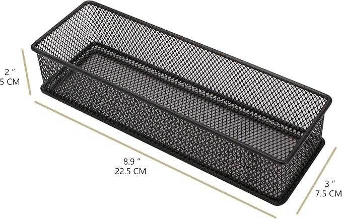 Annova Mesh Stackable Drawer Cabinet and Shelf Organizer Bins Storage Basket School Office Supply Holder Tray- Set of 2 (Black, 3x9x2 Inch)-NeatNest