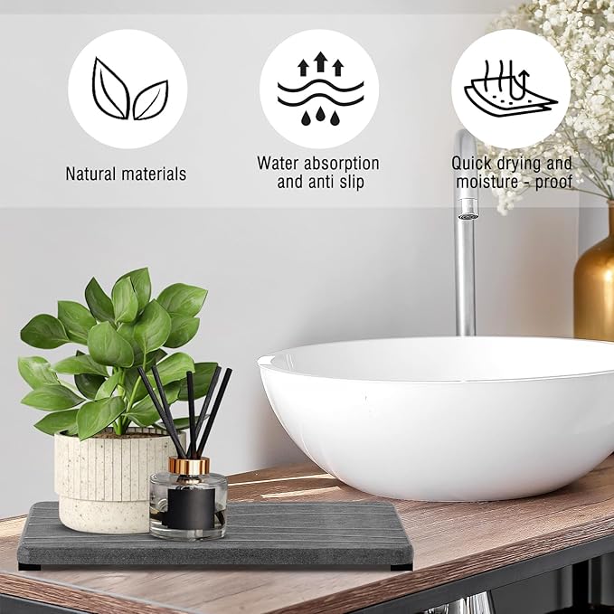 2PCS Water Absorbing Stone Tray, Fast Drying Stone Sink Tray, Water Absorbent Diatomite Trays, Stones Soap Trays, Diatomite Coasters for Kitchen Sink Bathroom Counter, Hand Soap Dish & Holders-NeatNest
