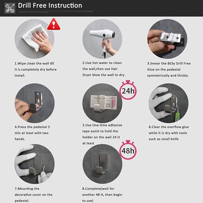 BESy Clothes Hook Single Towel Hooks for Bathroom Kitchen Garage Square Style Robe Hooks Coat and Hat Hook, Self Adhesive with Glue or Wall Mounted with Screws, Stainless Steel，Brushed Nickel-NeatNest