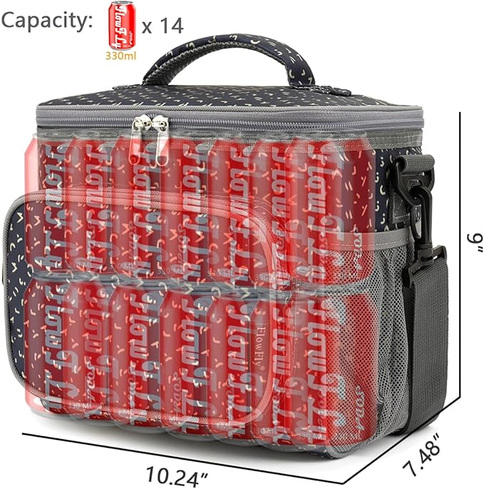 FlowFly Insulated Reusable Lunch Bag Adult Large Lunch Box for Women and Men with Adjustable Shoulder Strap,Front Zipper Pocket and Dual Large Mesh Side Pockets,Alphabet-NeatNest