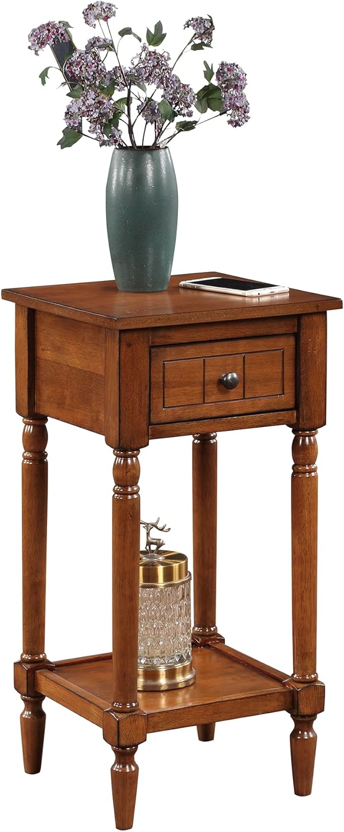 Convenience Concepts French Country Khloe 1 Drawer Accent End Table 14" - Traditional Farmhouse Side Table with Storage Drawer and Shelf for Living Room, Walnut-NeatNest