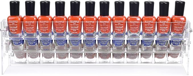 3 Packs Clear Nail Polish Organizer Holder Shelf Rack, Acrylic Display Stand For Sunglasses Paint Essential Oils, Makeup Holder, Nail Poliahes Storage to 36 Bottles (Fit 1-2oz Bottles)-NeatNest