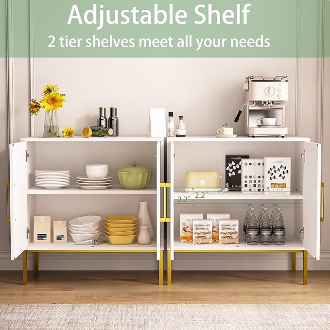 JOZZBY Storage Cabinet with Doors, Free Standing Buffet Cabinet, Modern Wooden Sideboard, White Side Cabinets for Bedroom, Living Room, Kitchen, Office and Hallway WLFH0007WH