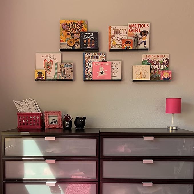 4 Pack Acrylic Shelves for Wall Storage,15" Floating Bookshelves for Kids, Display Shelf for Bathroom, Bedroom,Decor, Black