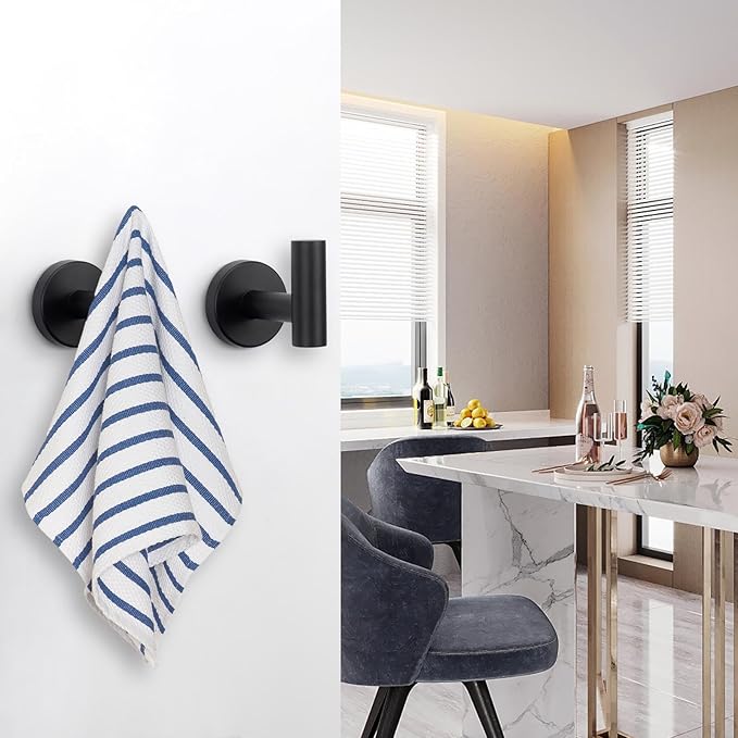 NearMoon Bath Towel Hooks- SUS 304 Stainless Steel Robe Hook Holder, Heavy Duty Coat Hook for Bathroom Livingroom Hotel Kitchen Garage, Wall Mounted (Matte Black, 16 Pack)