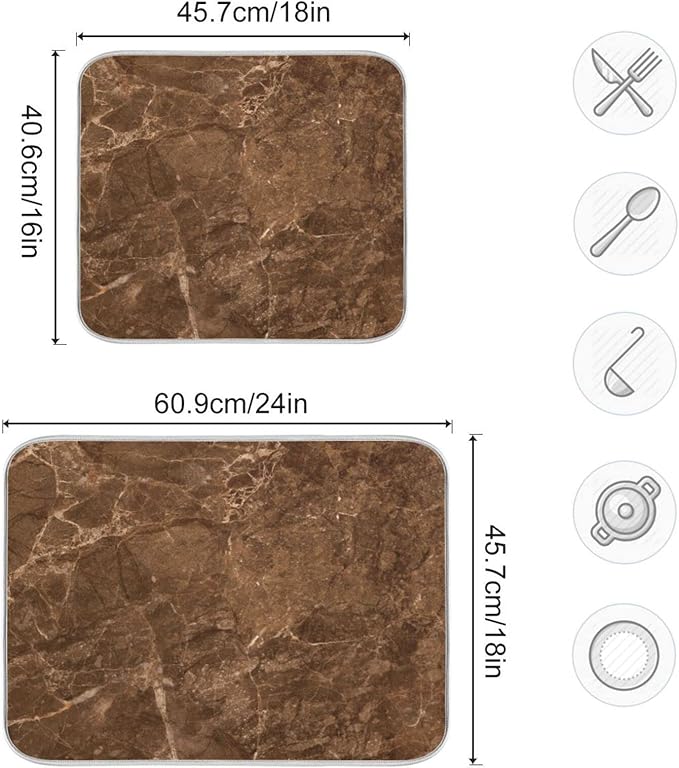 Brown Marble Texture Microfiber Dish Drying Mat Absorbent Dish Draining Mat Large Size 18 x 24 Dishes Drainer Mat for Countertop Dish Drying Pads-NeatNest