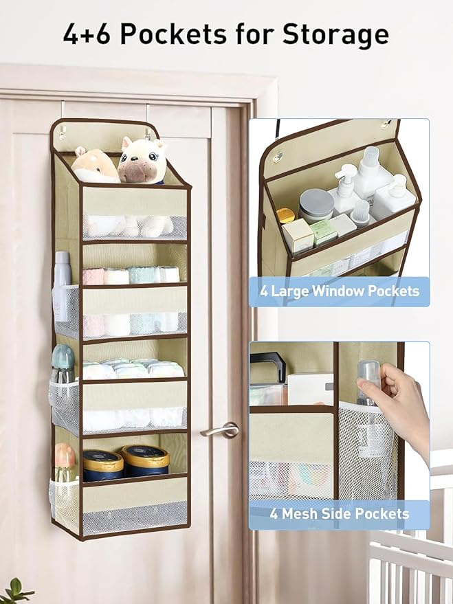 Yecaye 2 Pack 4 Tier Over the Door Organizer, Foldable Portable Baby Essentials for Stuffed Animal Storage - Multi-purpose Bathroom Closet Organizers and Storage for Kids Newborn Baby Stuff Beige-NeatNest