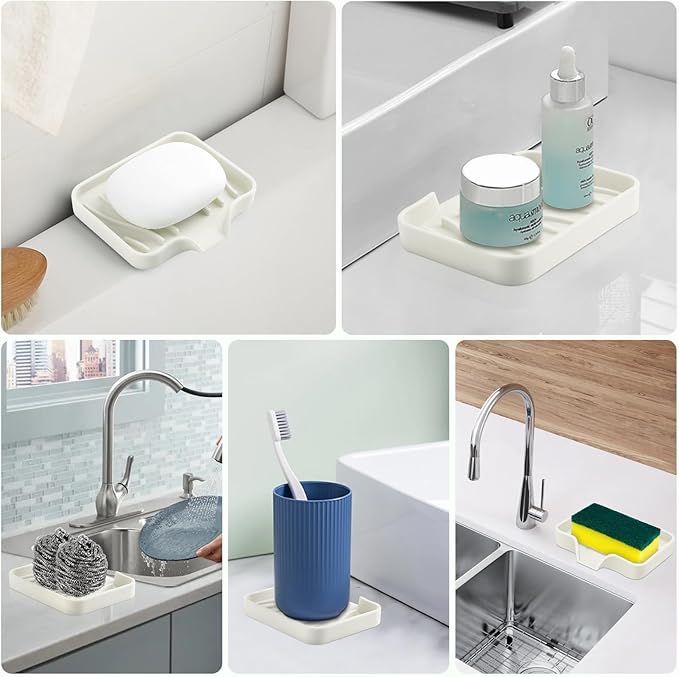 2PCS Self Draining Soap Holder,Spofit Silicone Soap Dish, Suitable for for Kitchen, Bathroom, Shower, Bath Tub,Soap Container (Beige)-NeatNest