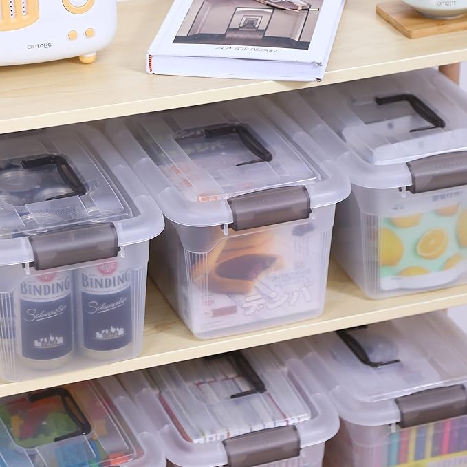 Citylife 4 Packs 8.5 QT Storage Bins with Lids Clear Plastic Bins with Grey Handle Stackable Storage Containers for Organizing-NeatNest