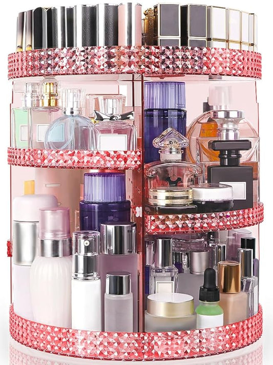 360 Degree Rotating Makeup Organizer, Extra Large Capacity Perfume Holder, Removable 7 Layers Cosmetics Organizer, Make Up Organizer For Countertop Storage Skincare or More (Pink)-NeatNest
